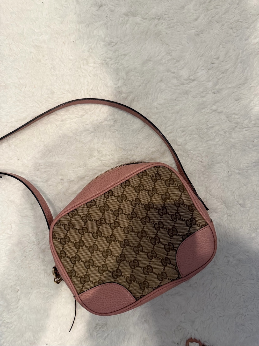 Gucci Pink Leather-Trim GG Canvas Crossbody Bag